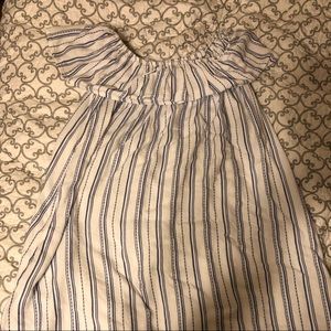 Off the shoulder dress.